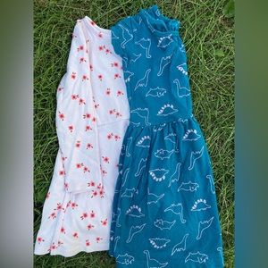 Carter`s Teal Toddler Dinosaur 5T (1) & Cat&Jack Long Sleeve Flora Dress (1)
